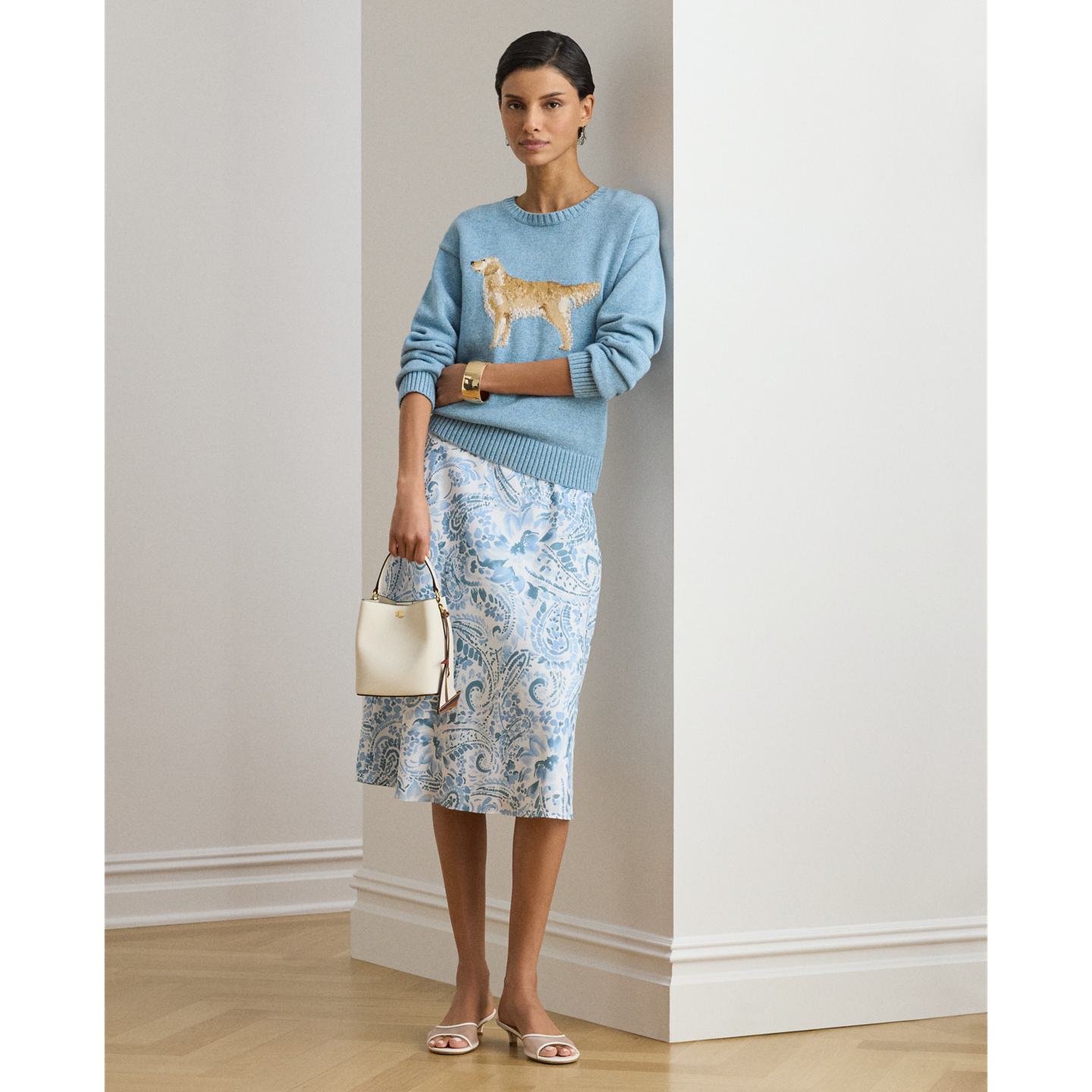 Женская юбка Ralph Lauren Paisley Crepe Midi, цвет: Белый / Синий — фото 5