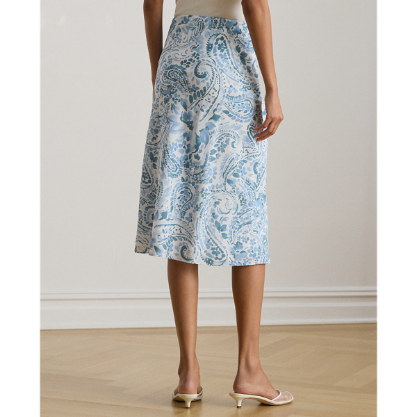 White/Blue Paisley Crepe Midi Skirt Lauren Petite 5