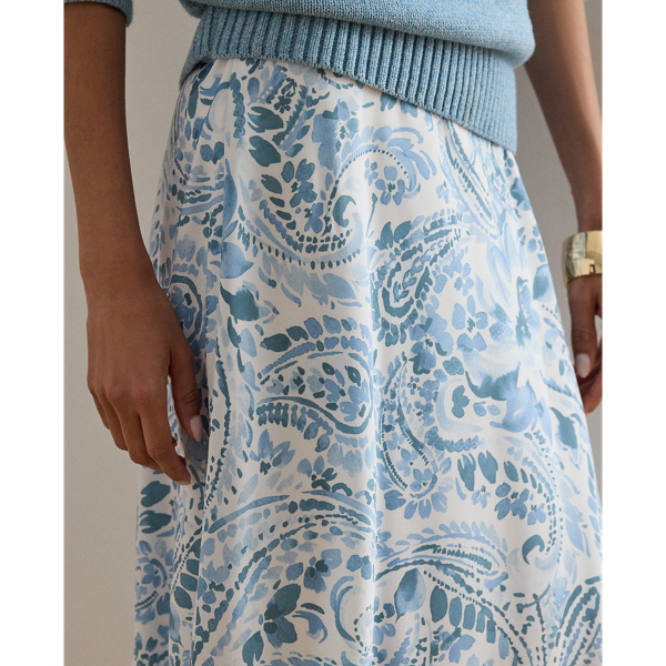 White/Blue Paisley Crepe Midi Skirt Lauren Petite 6