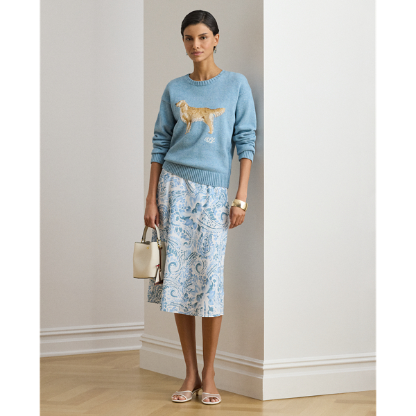 White/Blue Paisley Crepe Midi Skirt Lauren Petite 7