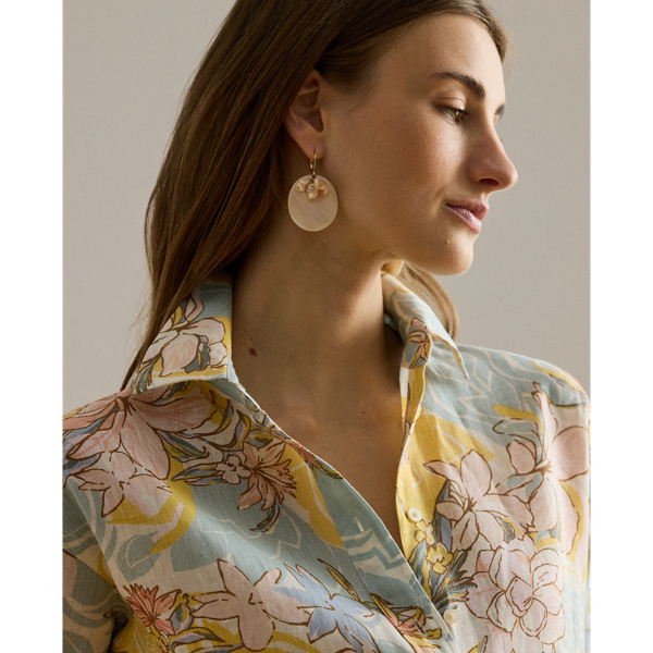 Cream/Blue Multi Relaxed Fit Floral Linen Shirt Lauren Petite 6