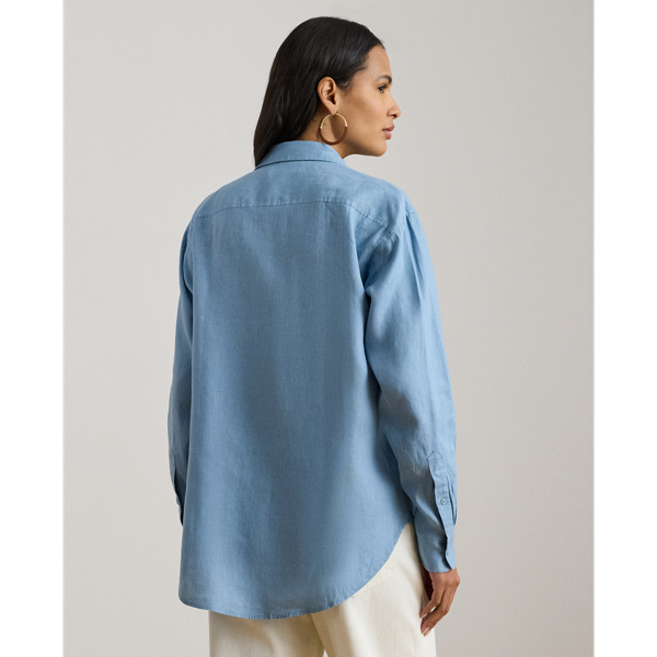 Blue Note Relaxed Fit Eyelet-Logo Linen Shirt Lauren Petite 5