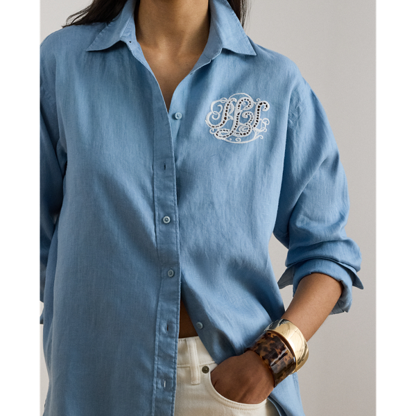 Blue Note Relaxed Fit Eyelet-Logo Linen Shirt Lauren Petite 6