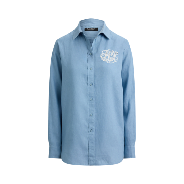 Blue Note Relaxed Fit Eyelet-Logo Linen Shirt Lauren Petite 2