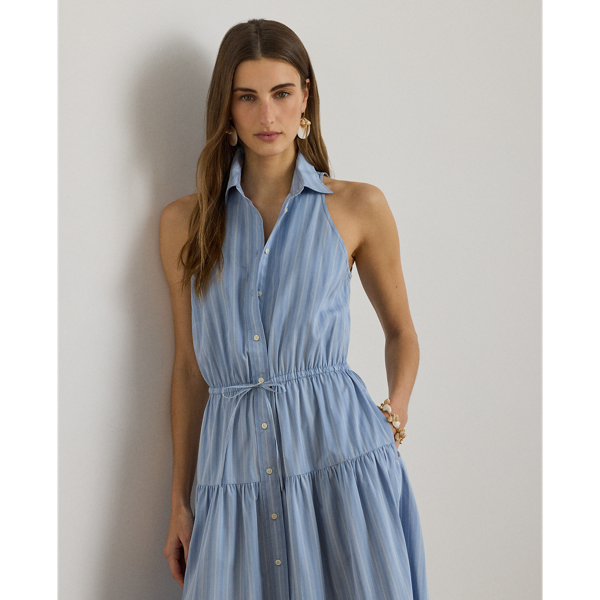 Blue/White Multi Striped Broadcloth Tiered Shirtdress Lauren Petite 4
