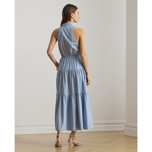 Blue/White Multi Striped Broadcloth Tiered Shirtdress Lauren Petite 5