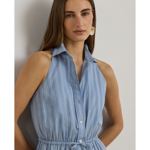 Blue/White Multi Striped Broadcloth Tiered Shirtdress Lauren Petite 6