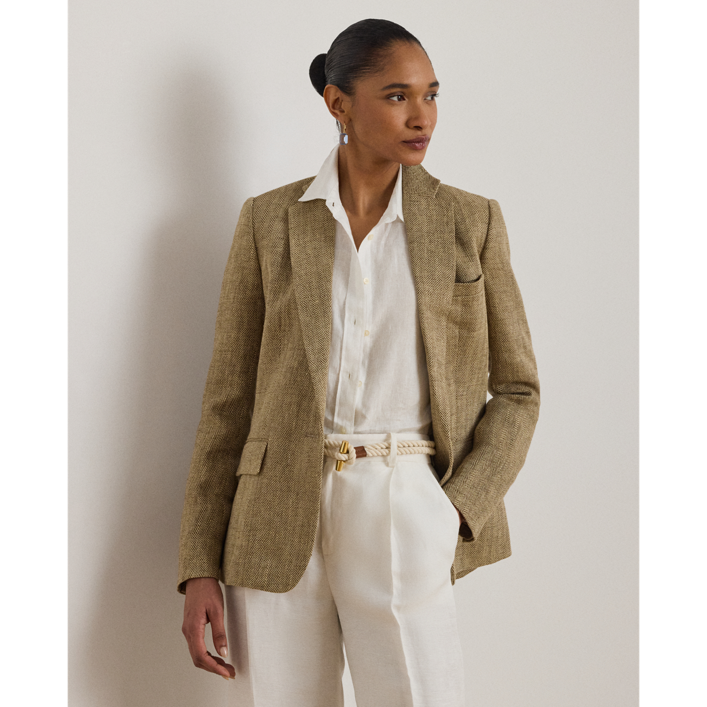 Женский пиджак Ralph Lauren Linen Herringbone, цвет: Рыжевато-коричневый / Кремовый разноцветный — фото 5