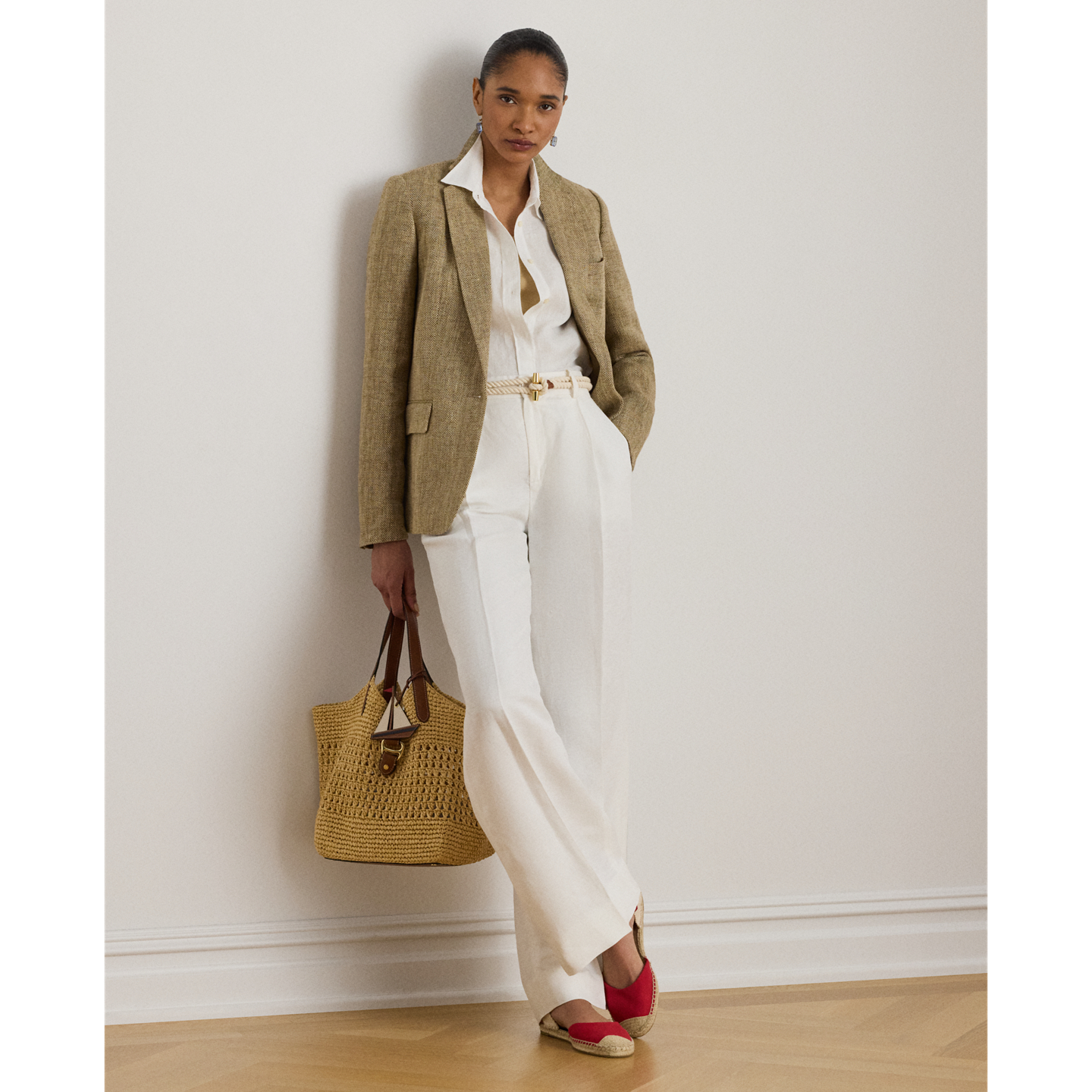 Женский пиджак Ralph Lauren Linen Herringbone, цвет: Рыжевато-коричневый / Кремовый разноцветный — фото 1