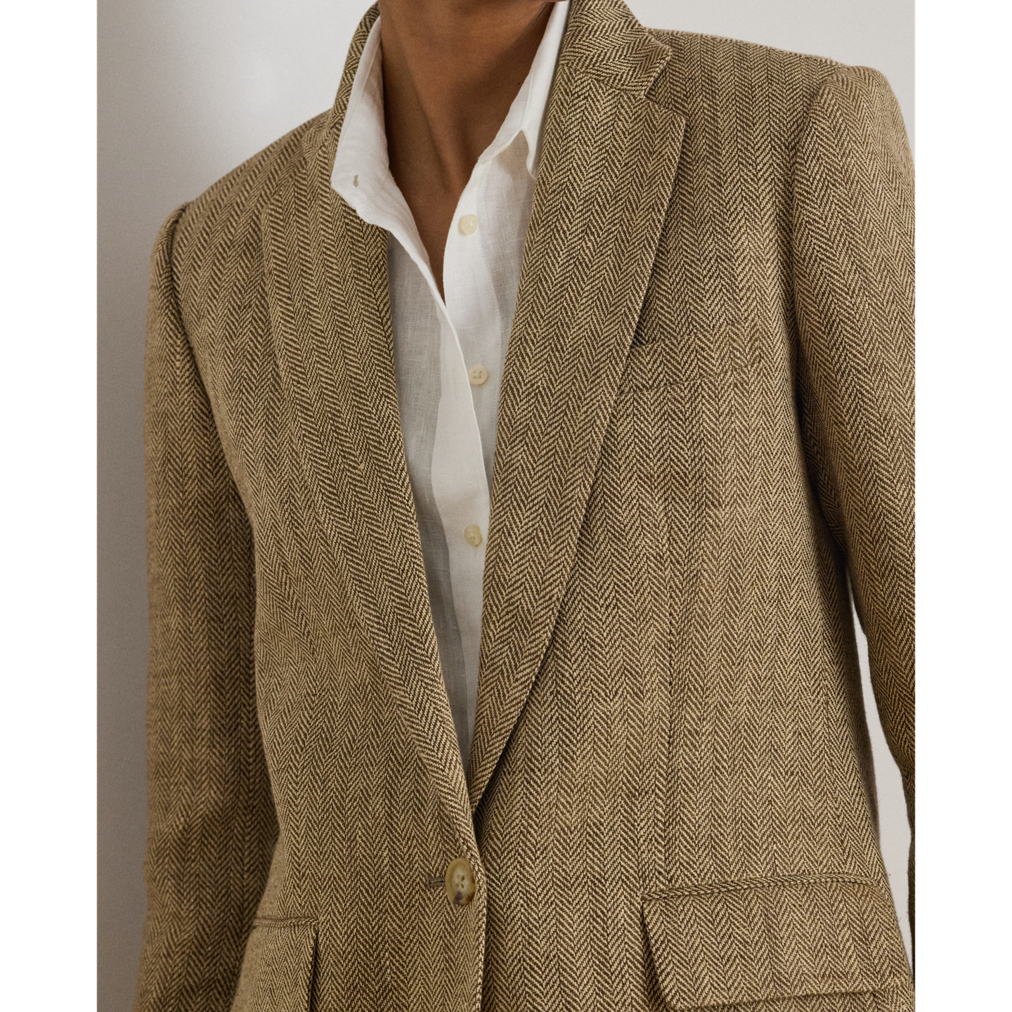 Женский пиджак Ralph Lauren Linen Herringbone, цвет: Рыжевато-коричневый / Кремовый разноцветный — фото 3