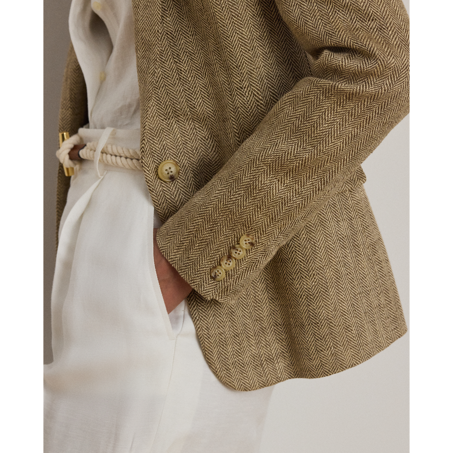 Женский пиджак Ralph Lauren Linen Herringbone, цвет: Рыжевато-коричневый / Кремовый разноцветный — фото 4
