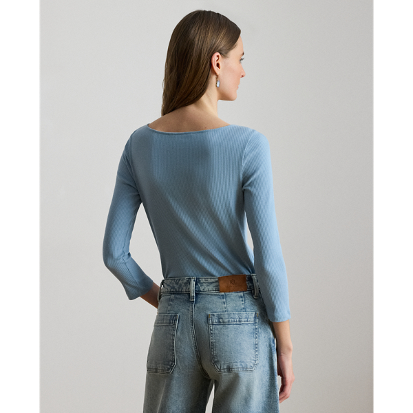 Blue Note Rib-Knit Cotton-Blend Boatneck Tee Lauren Petite 5