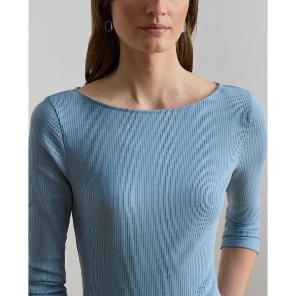 Blue Note Rib-Knit Cotton-Blend Boatneck Tee Lauren Petite 6