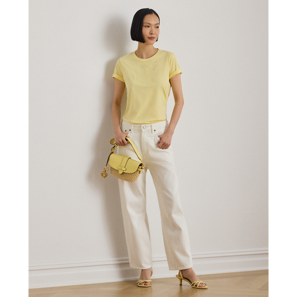 Light Lemon Sorbet Embroidered-Crest Cotton Jersey Tee Lauren Petite 4