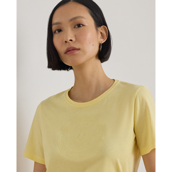 Light Lemon Sorbet Embroidered-Crest Cotton Jersey Tee Lauren Petite 6
