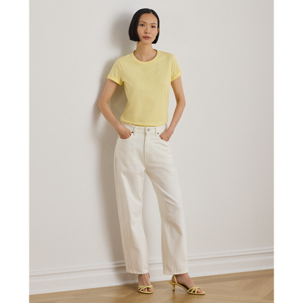 Light Lemon Sorbet Embroidered-Crest Cotton Jersey Tee Lauren Petite 7