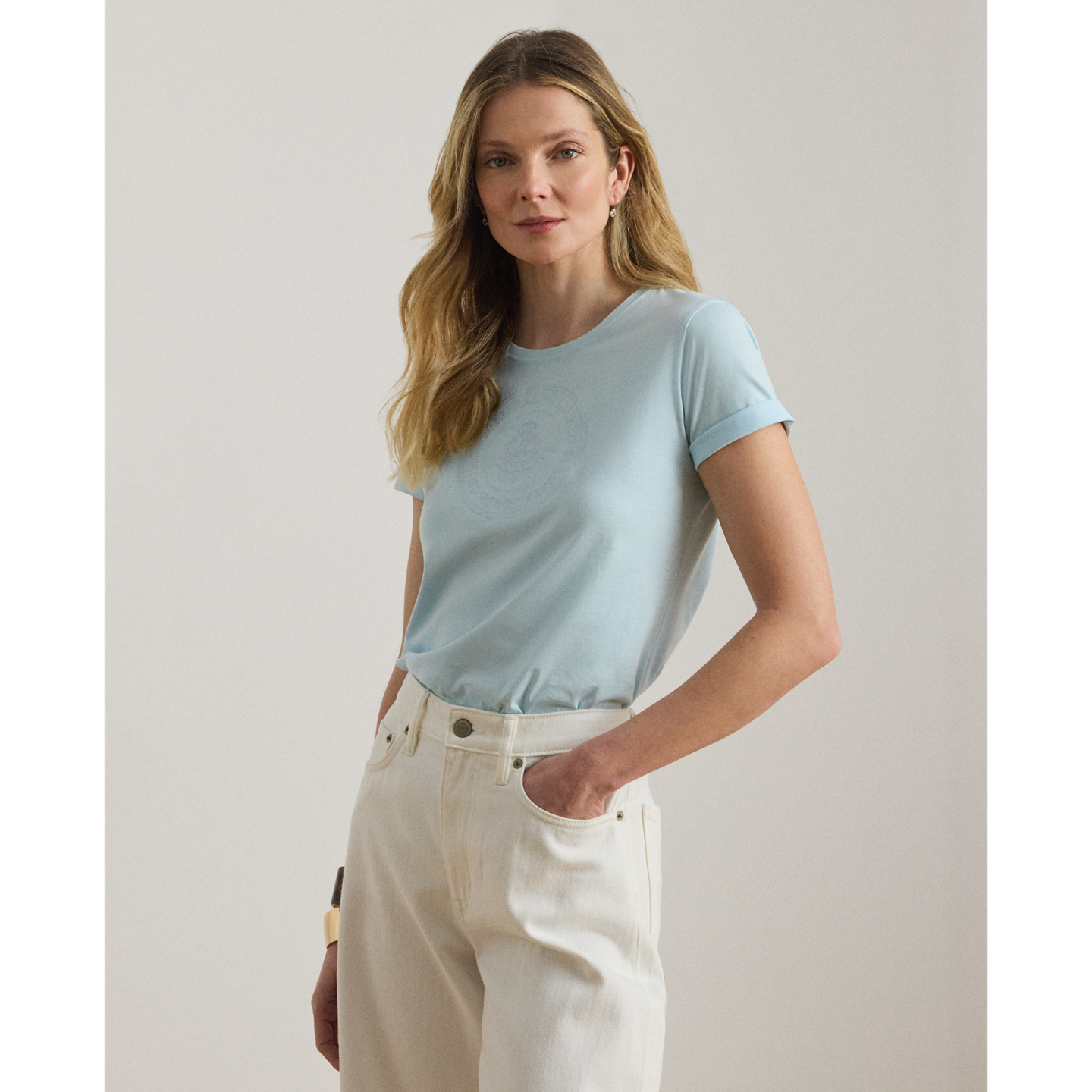 Женская футболка Ralph Lauren Embroidered-Crest Cotton Jersey, цвет: Светлый синий — фото 5
