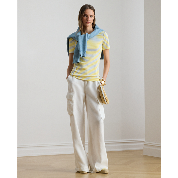 Lemon Sorbet Multi Striped Rib-Knit Stretch Cotton Tee Lauren Petite 4