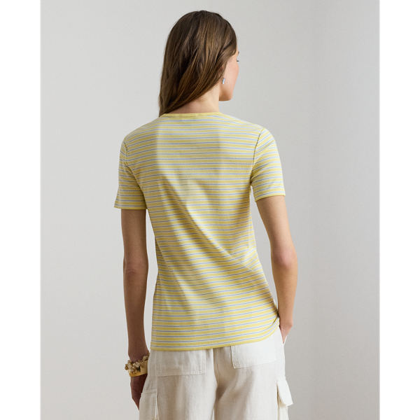 Lemon Sorbet Multi Striped Rib-Knit Stretch Cotton Tee Lauren Petite 5