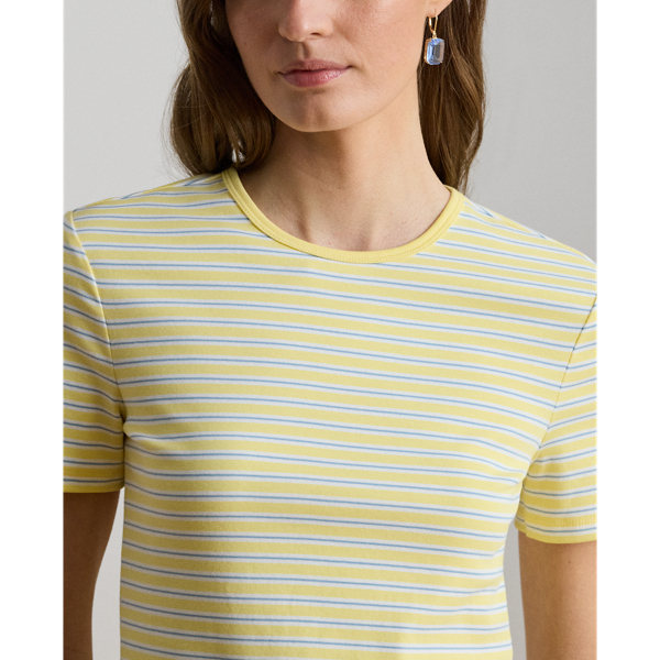Lemon Sorbet Multi Striped Rib-Knit Stretch Cotton Tee Lauren Petite 6