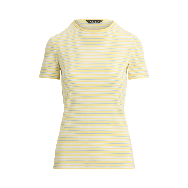Lemon Sorbet Multi Striped Rib-Knit Stretch Cotton Tee Lauren Petite 2