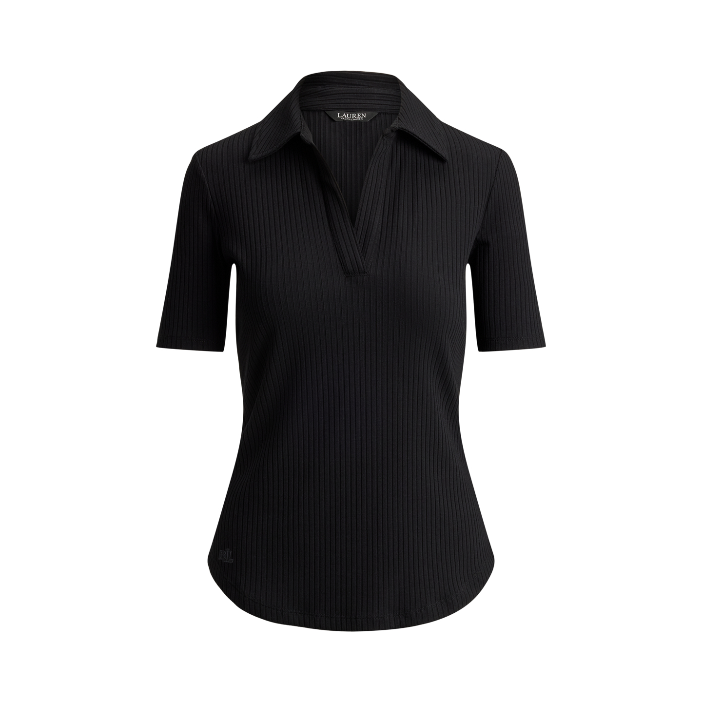 Футболка Ralph Lauren Rib-Knit Elbow-Sleeve Polo Tee, цвет: Чёрный — фото 4
