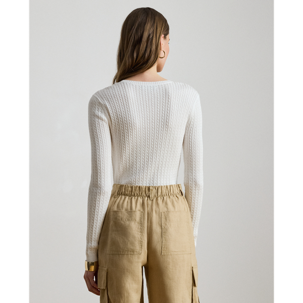 White Mini-Cable Crewneck Sweater Lauren Petite 5