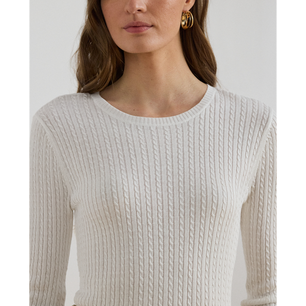 White Mini-Cable Crewneck Sweater Lauren Petite 6