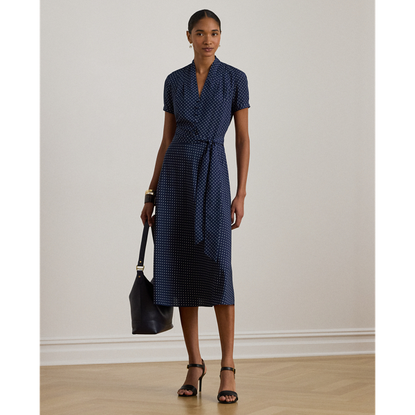 Ralph Lauren ネイビーワンピース Sサイズ セール】サテン タイフロント ラップ シャツドレス（シャツワンピース