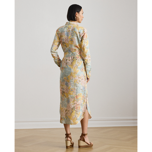 Cream/Blue Multi Floral Linen Shirtdress Lauren Petite 5