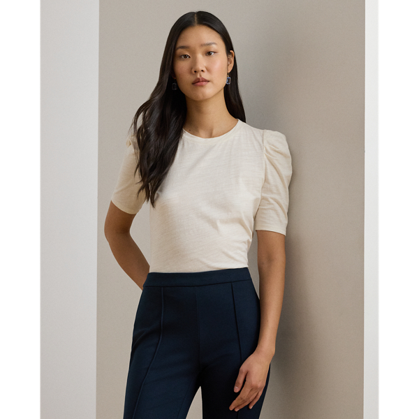 Slub Jersey Puff-Sleeve Top