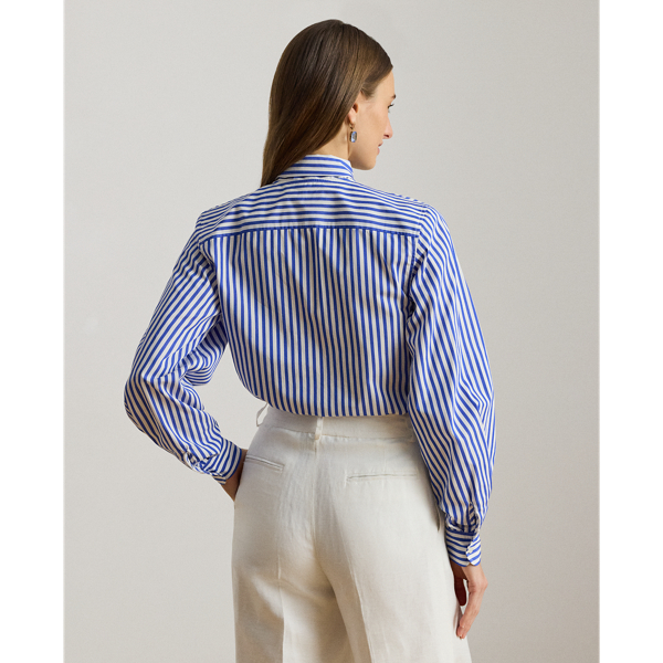 Blue/White Striped Cotton Broadcloth Tie-Neck Shirt Lauren Petite 5