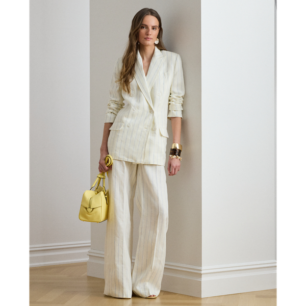 Gestreifter Twillblazer aus Leinen Lauren Petite in Wei&szlig;/Blau multi 4