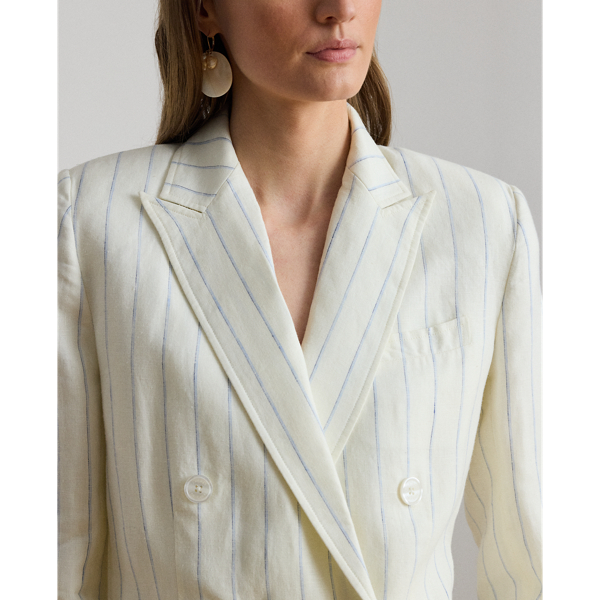 Gestreifter Twillblazer aus Leinen Lauren Petite in Wei&szlig;/Blau multi 6