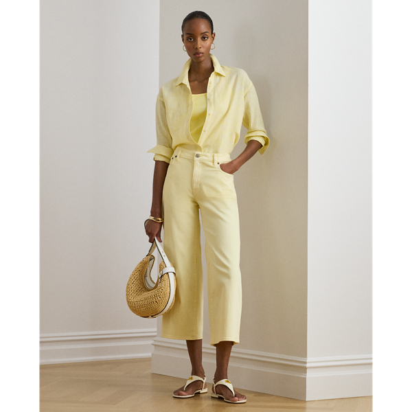 Yellow/White Relaxed Fit Striped Linen Shirt Lauren Petite 4