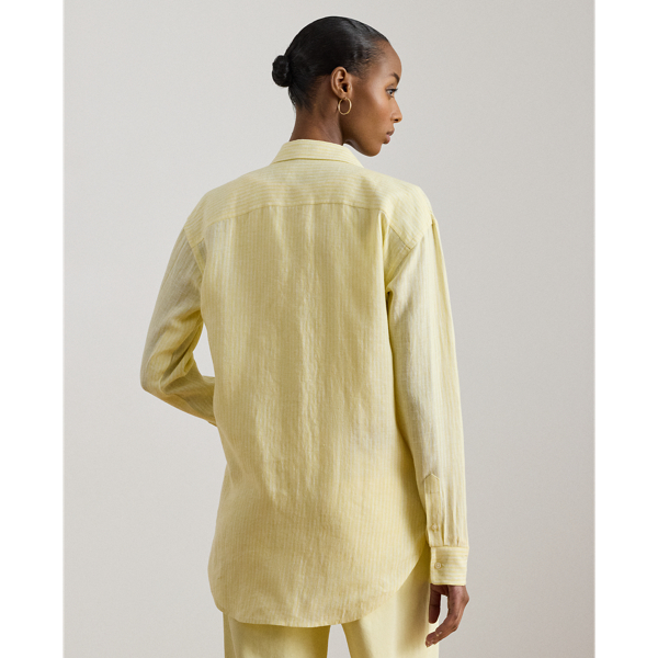 Yellow/White Relaxed Fit Striped Linen Shirt Lauren Petite 5