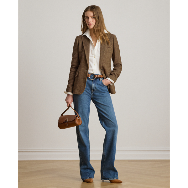 Brown/Tan Multi Cotton-Blend Herringbone Blazer Lauren Petite 4