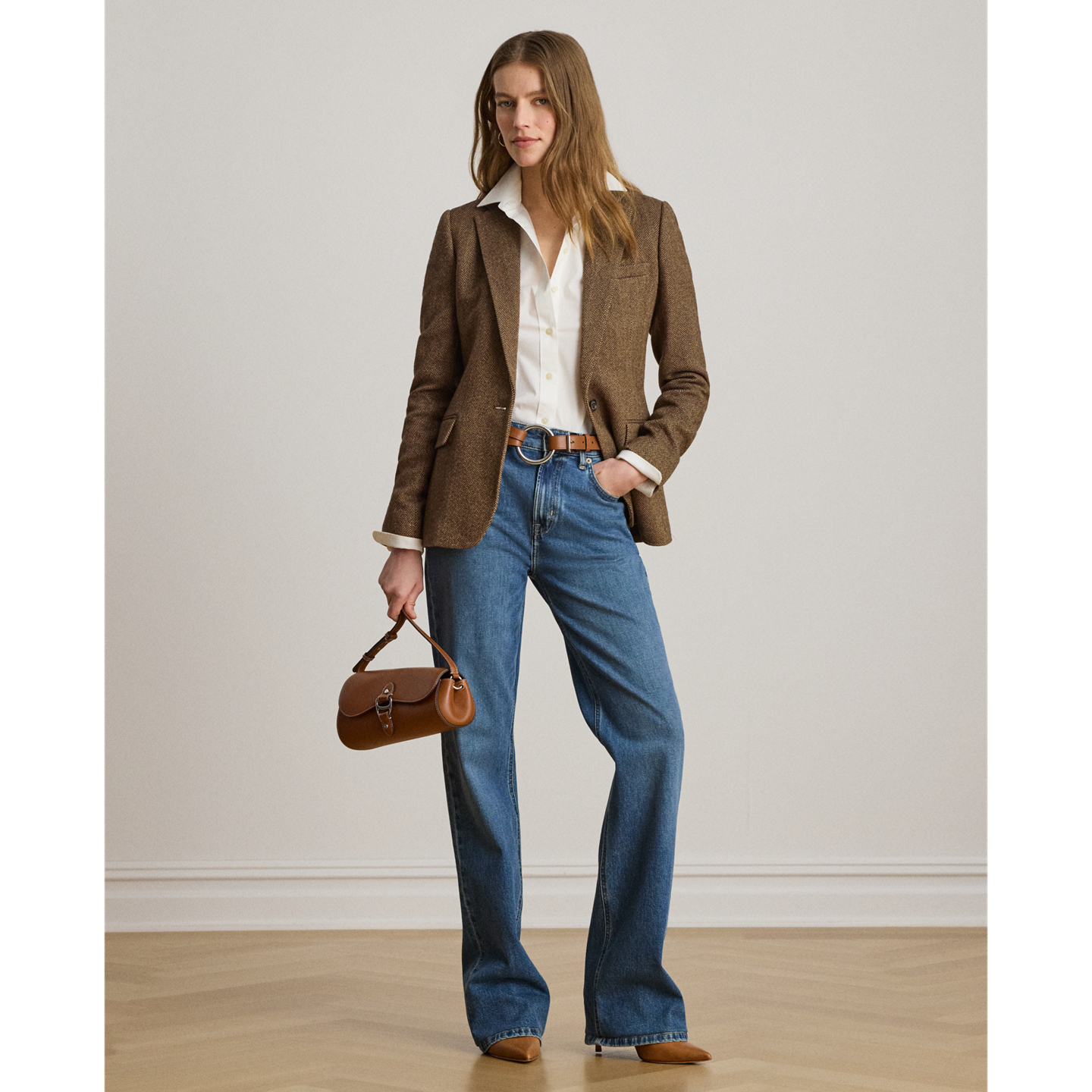 Женский пиджак Ralph Lauren Cotton-Blend Herringbone Blazer, цвет: Коричневый / Рыжевато-коричневый разноцветный — фото 1