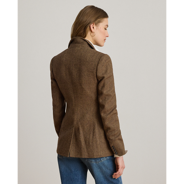 Brown/Tan Multi Cotton-Blend Herringbone Blazer Lauren Petite 5