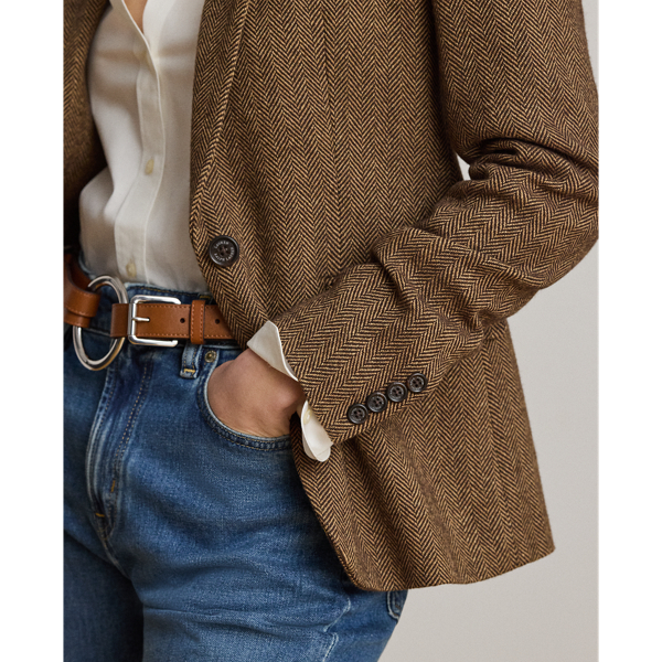 Brown/Tan Multi Cotton-Blend Herringbone Blazer Lauren Petite 6