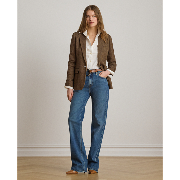 Brown/Tan Multi Cotton-Blend Herringbone Blazer Lauren Petite 8