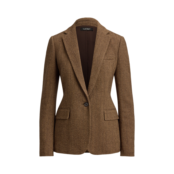 Brown/Tan Multi Cotton-Blend Herringbone Blazer Lauren Petite 2