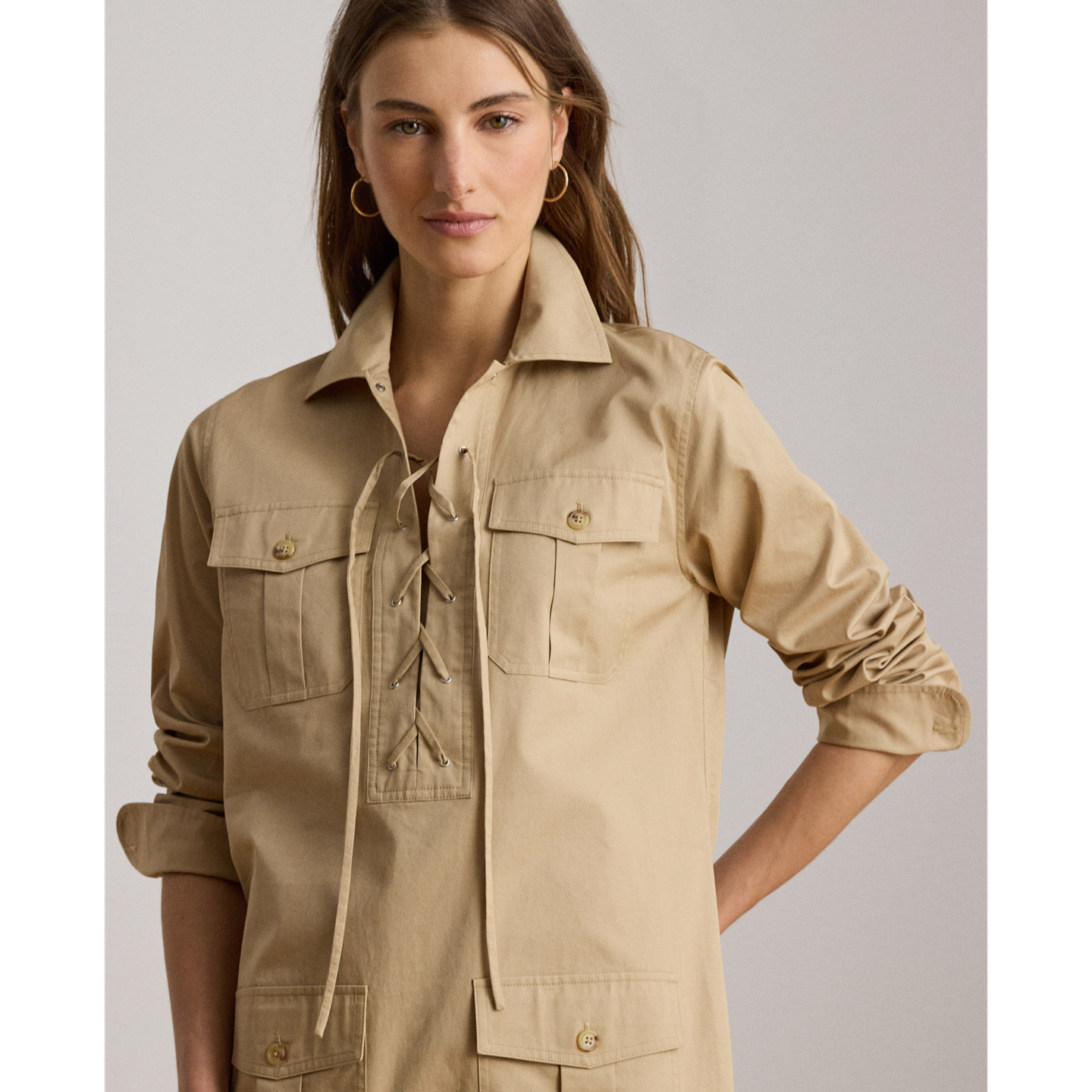 Женское платье Ralph Lauren Lace-Up Cotton Twill Shirtdress, цвет: Берёзовый рыжевато-коричневый — фото 3