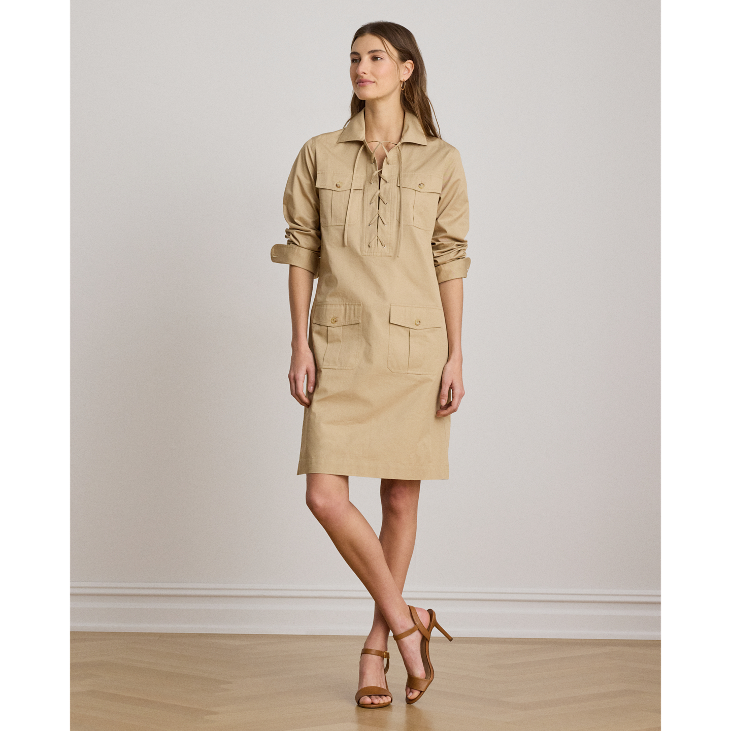 Женское платье Ralph Lauren Lace-Up Cotton Twill Shirtdress, цвет: Берёзовый рыжевато-коричневый — фото 4