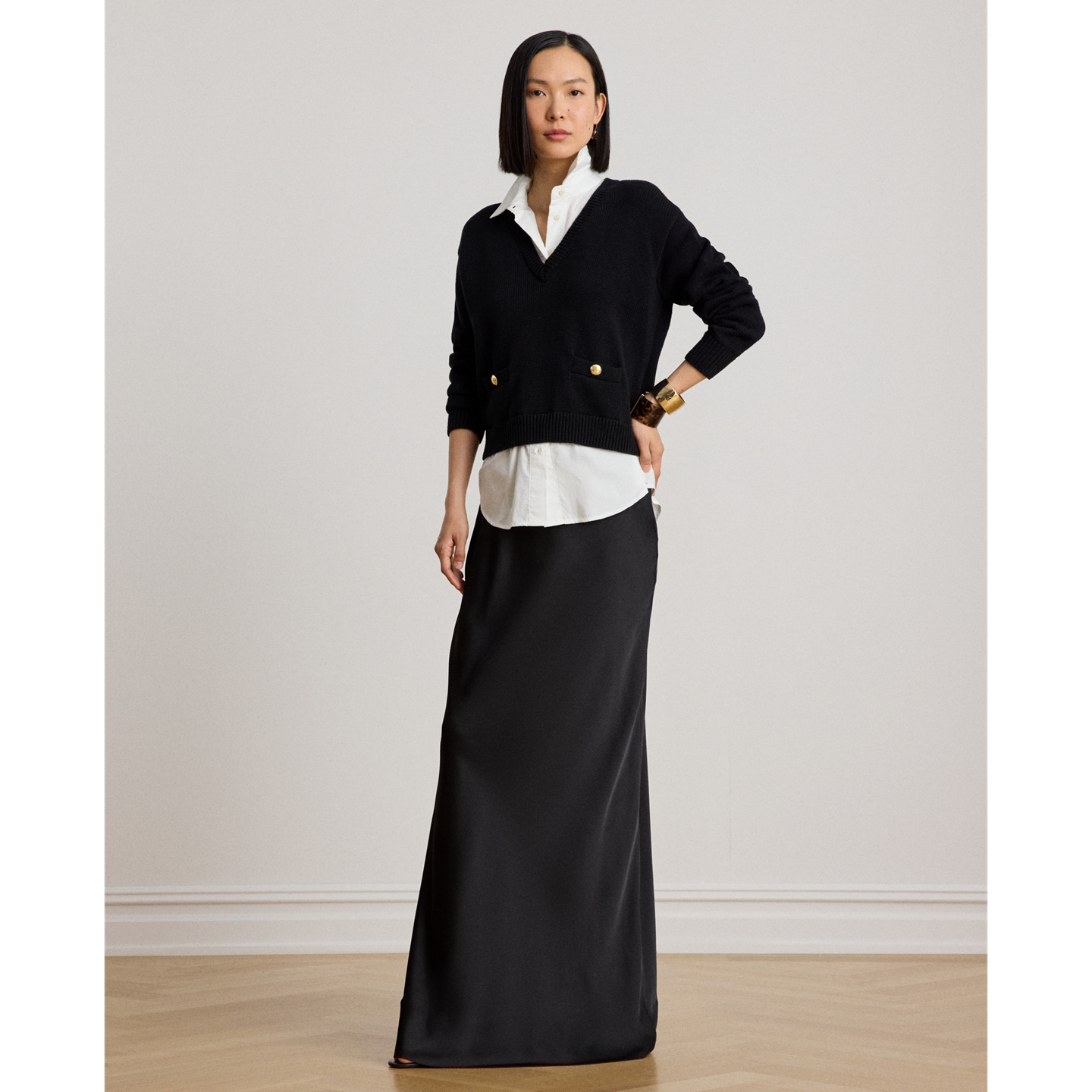 Женские юбки Ralph Lauren Satin Charmeuse Maxiskirt, цвет: Чёрный — фото 4