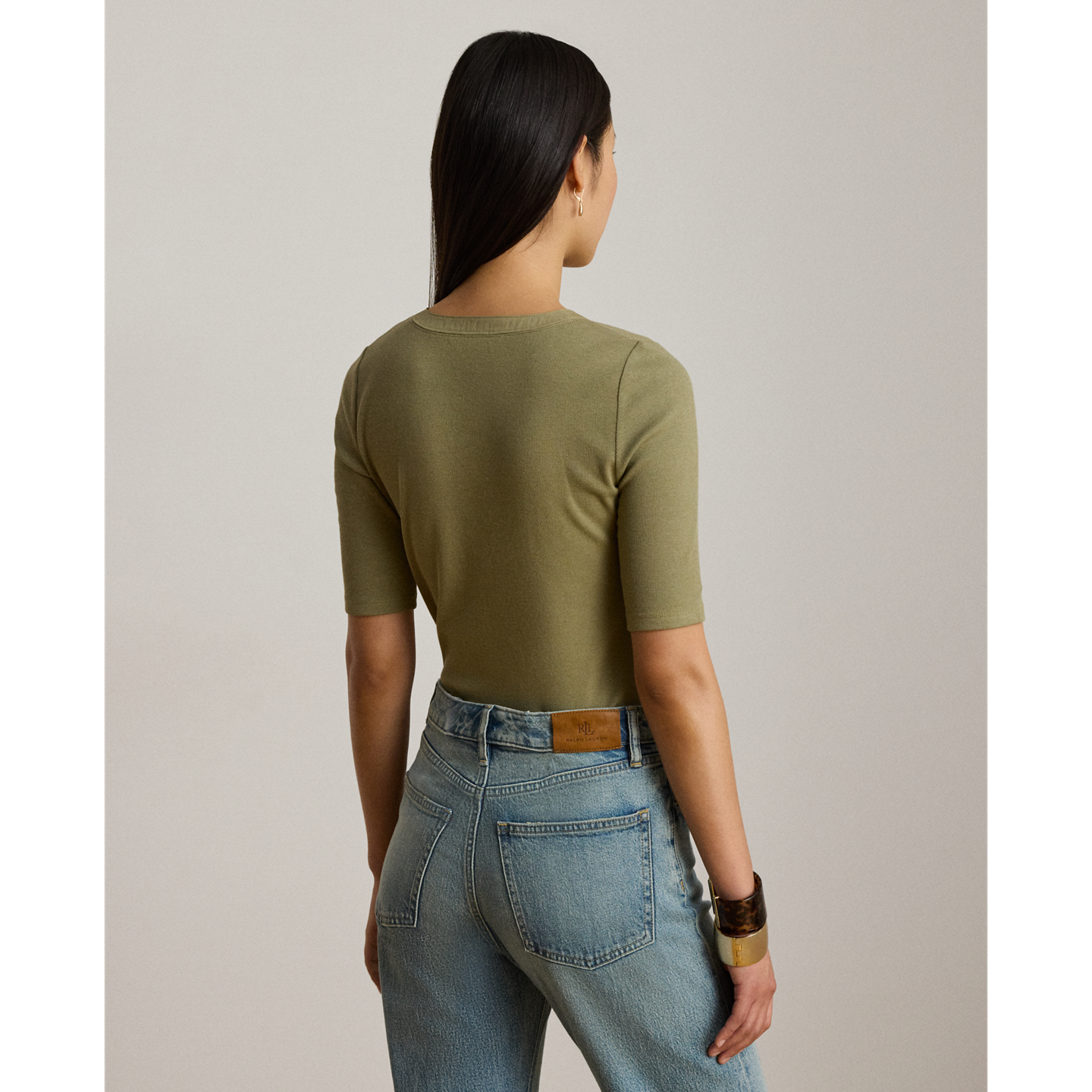Женская футболка Ralph Lauren Lace-Up Ribbed Elbow-Sleeve, цвет: Light Agave — фото 2