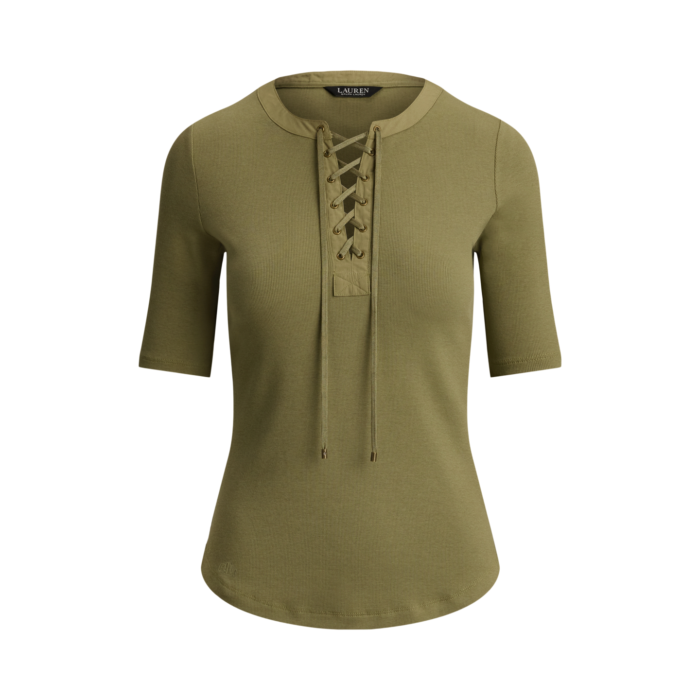 Женская футболка Ralph Lauren Lace-Up Ribbed Elbow-Sleeve, цвет: Light Agave — фото 5