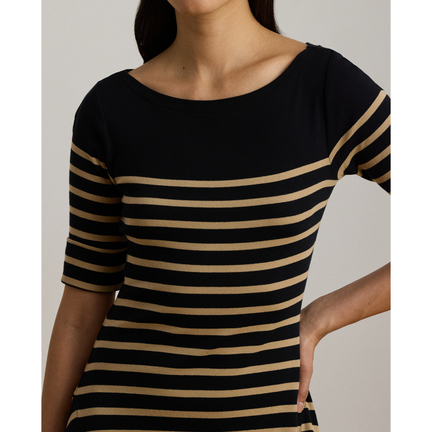 Женское платье Ralph Lauren Breton-Stripe Cotton Ribbed Midi, цвет: Чёрный / Берёзовый рыжевато-коричневый — фото 3