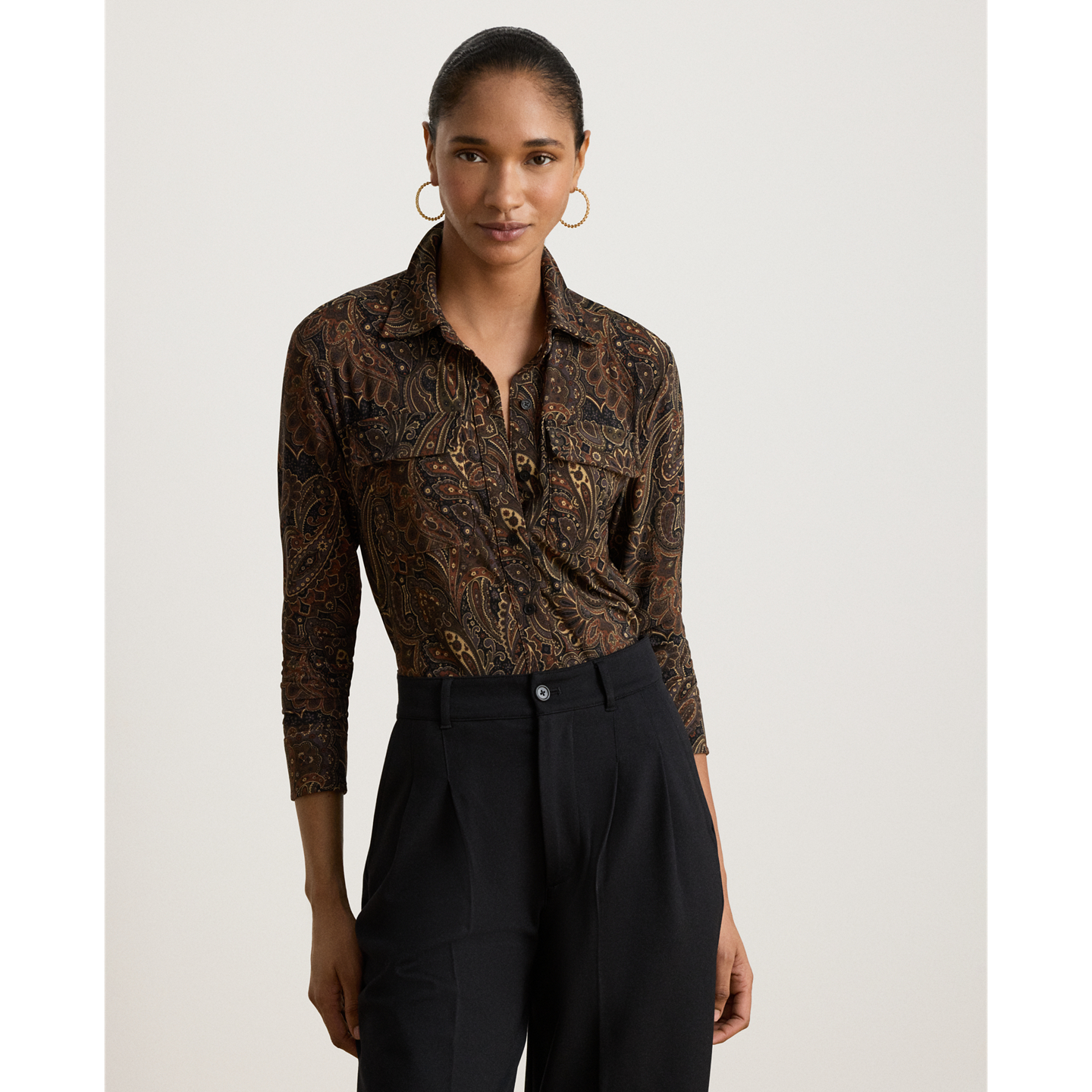 Женская рубашка Ralph Lauren Paisley Stretch Jersey, цвет: Чёрный разноцветный — фото 4