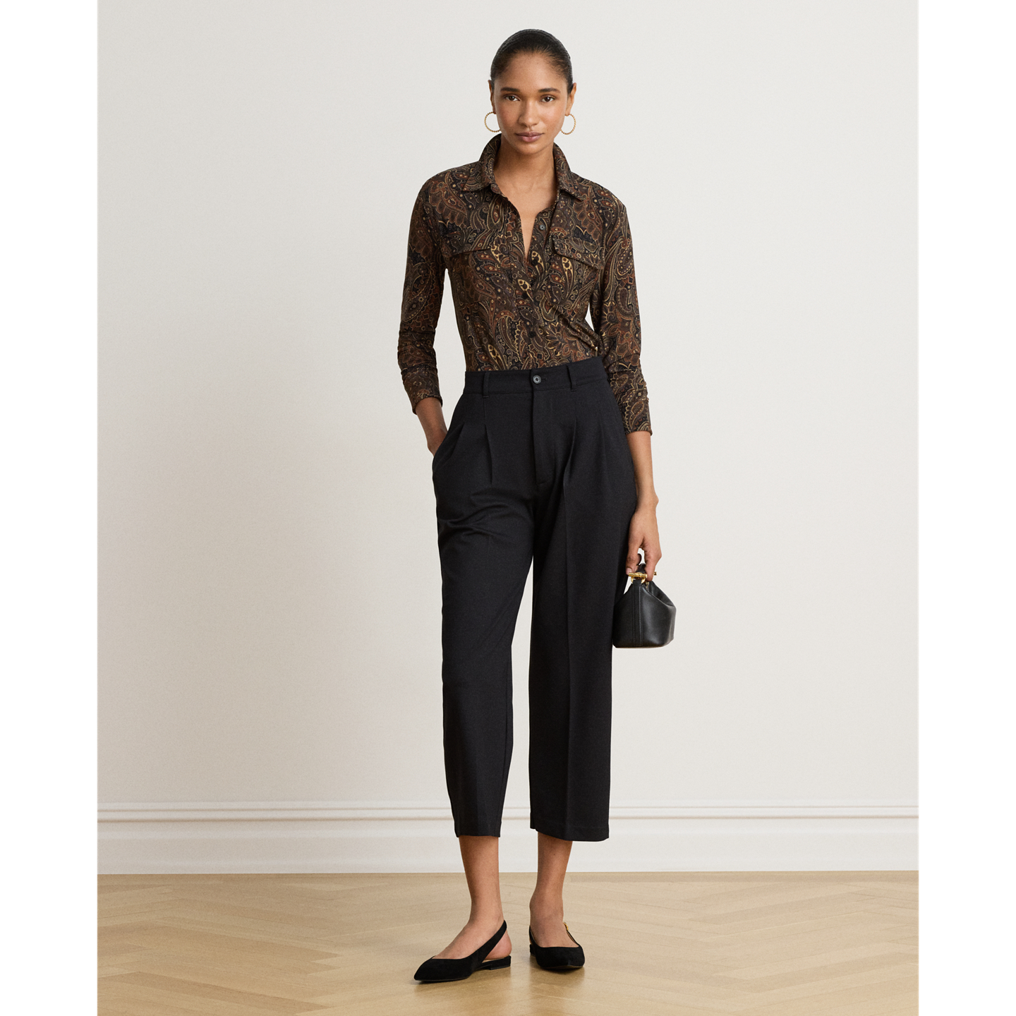 Женская рубашка Ralph Lauren Paisley Stretch Jersey, цвет: Чёрный разноцветный — фото 1